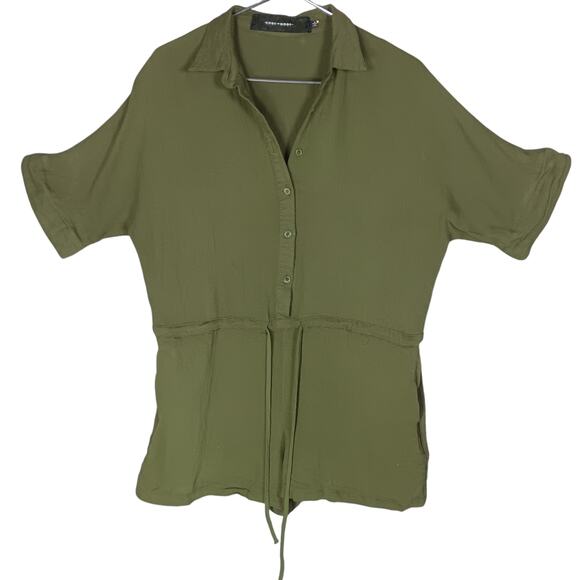 CodeXMode Romper Size Medium Olive Green Pull on Short Sleeve Button Up Pockets - Picture 2 of 12